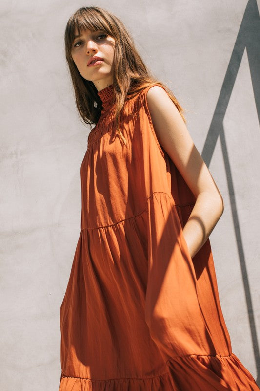 Lucia burnt sienna satin dress