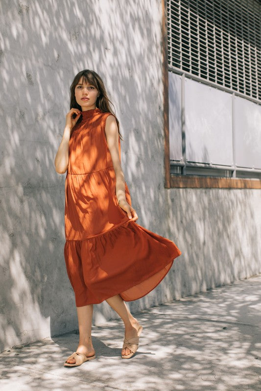 Lucia burnt sienna satin dress